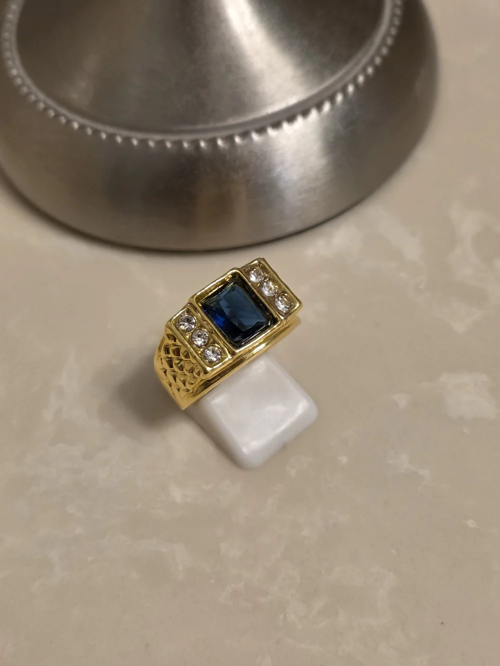 Men's Gold CZ and Sapphire Ring Size 10